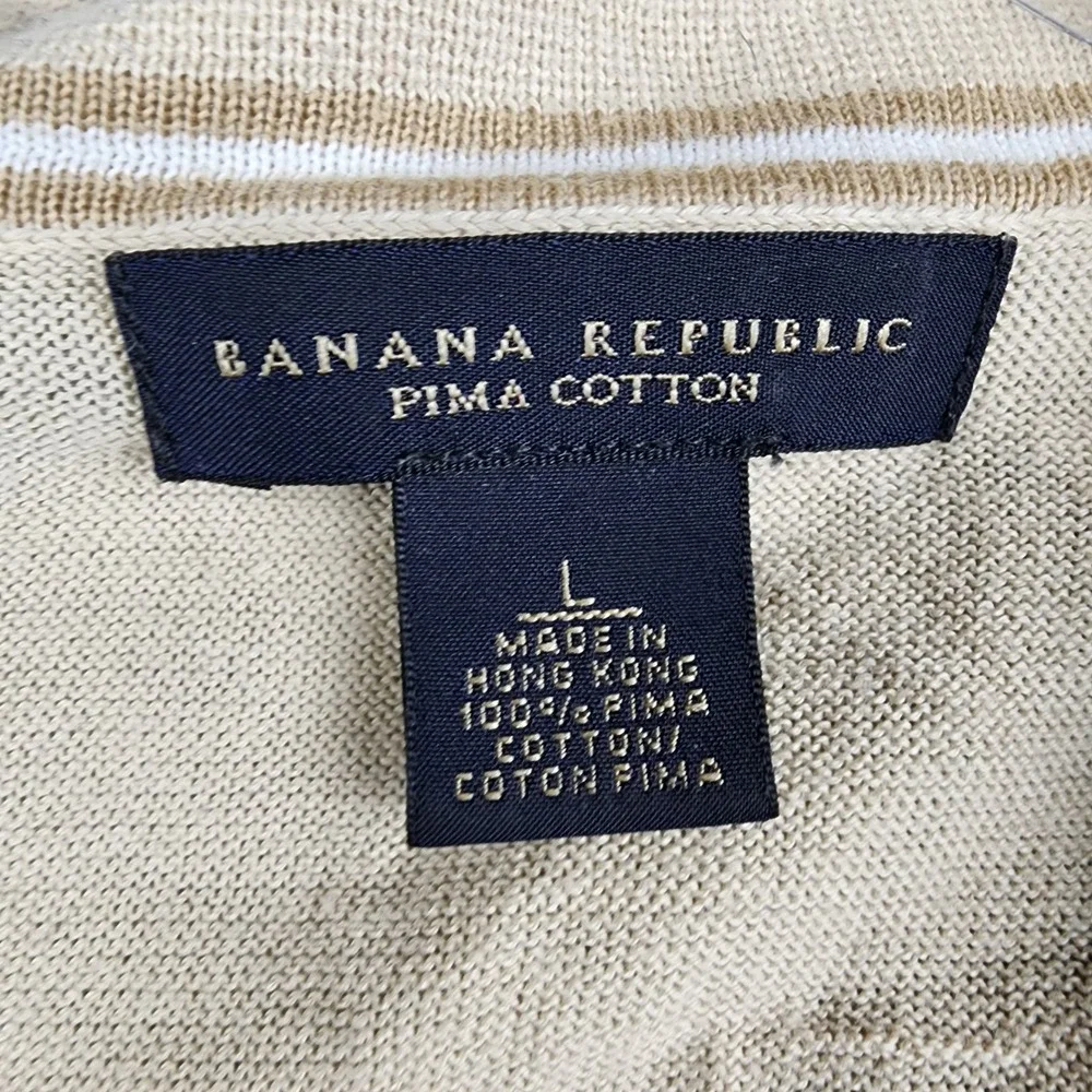 Banana‎ Republic Knit Polo Shirt Mens Large Beige Vintage Pima Cotton Geometric